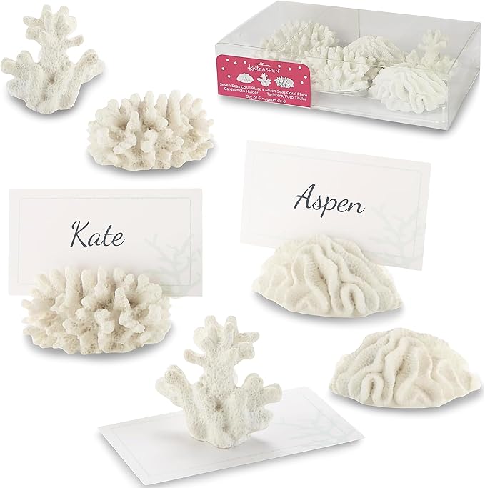 Kate Aspen Seven Seas Coral Place Card Holders - Set of 6 Coastal-Inspired Table Place Cards with Holders - Beach Wedding Decorations - Nautical Table Decor - Wedding Favors for Guests