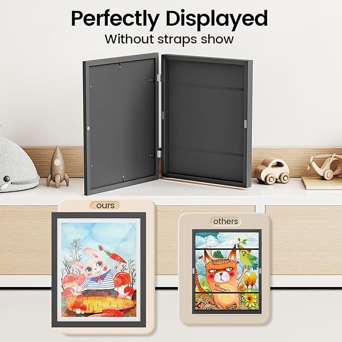 BAIJIALI Black Art Frames for Kids Artwork - Front Opening Holds 150 Drawings, 3D Crafts - 2 Packs 8.5x11 with mat or 9x12 without Mat