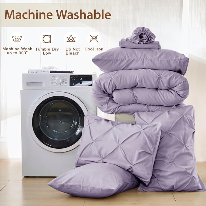 Sasttie Twin XL Comforter Set, 5-Piece Bed in a Bag, Pintuck Bedding Sets for All Season, Includes Comforter, Flat Sheet, Fitted Sheet, Pillowcase and Pillowsham, Lavender