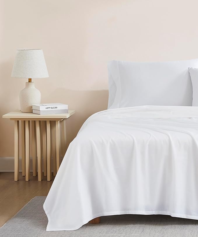 Linen Closet Organic 100% Cotton Twin XL Bed Sheet 3 Pcs Set– Arctic White Crisp Percale, Deep Pocket up to 16” – Lightweight, Breathable & Naturally Cooling – Ideal for College Dorm, Soft & Comfy