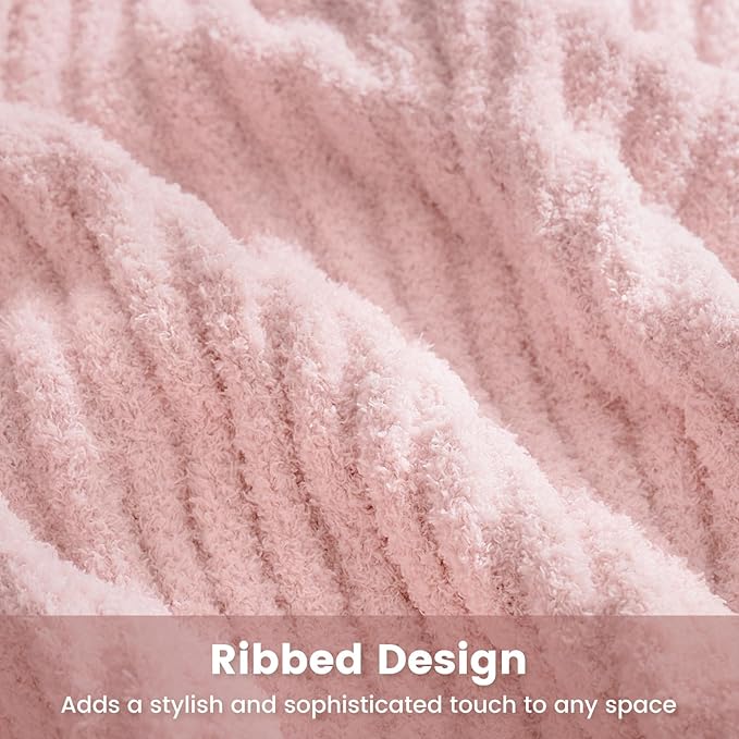Snuggle Sac Pink Throw Blanket for Couch, Soft Cozy Ribbed Fluffy Blankets for Women, Warm Microfiber Knit Cute Throws for Girls Daughter Women Gifts for Mom, Pink, 50x60 inches