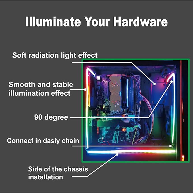 airgoo Addressable RGB PC LED Strip, AG-NEON-LS1 Diffused Silicon Rubber Tube Neon Strip, for 5V 3-pin argb Header or AG-DRGB16 SignalRGB Controller(Not Included), Come with Magnetic Brackets