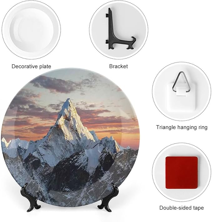 XISUNYA 7 Inch Decorative Plate,Apartment Decor Tableware Plate, Evening of South Mountain Colorful Nepal Everest Print Ornament Display Plate for Dining Table Setting, Christmas Tablescape