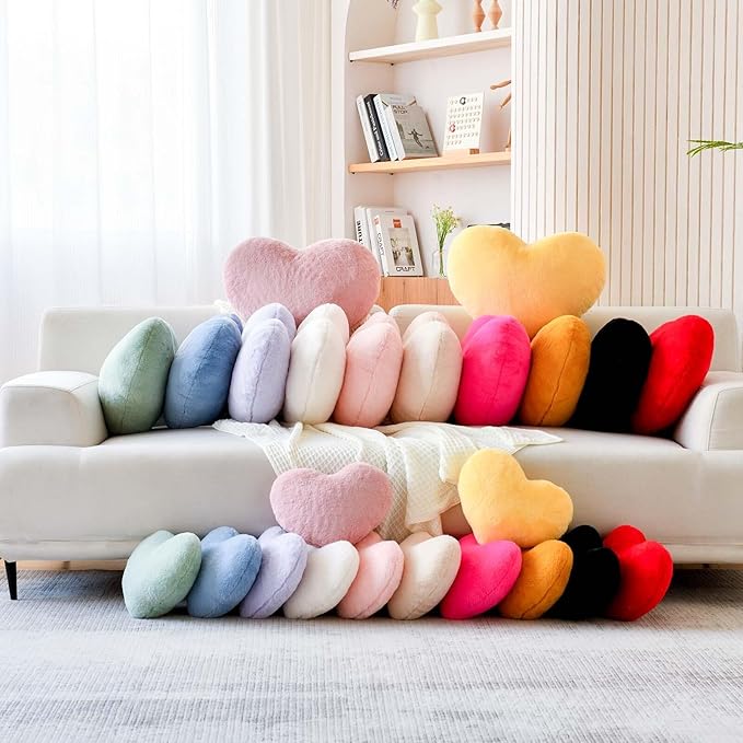 Dusty Blue Heart Pillows, Cute Heart Decorative Pillow, Heart Shaped Throw Pillows for Bed, Faux Rabbit Fur Plush Hoom Decor Pillow Cushion for Chair Sofa Living Room (Medium-15.7"x11.8")
