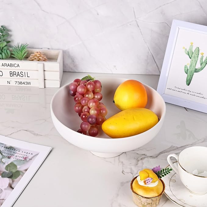 Modern Large White Fruit Bowl - Concrete White Pedestal Decorative Bowls, Handicraft Multi-Functional Key, Candy Bowl, Centerpiece for Entry Table, Kitchen Island Counter, Coffee Table Home Decor