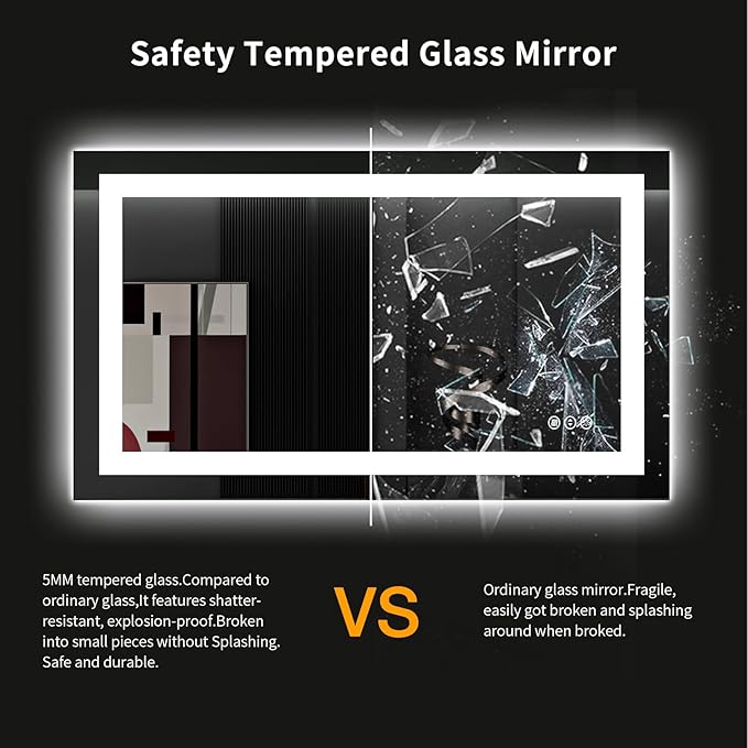 LOAAO 40X24 LED Bathroom Mirror with Lights, Anti-Fog, Dimmable, Backlit + Front Lit, Lighted Bathroom Vanity Mirror for Wall, Memory Function, Tempered Glass (Safe to Use)