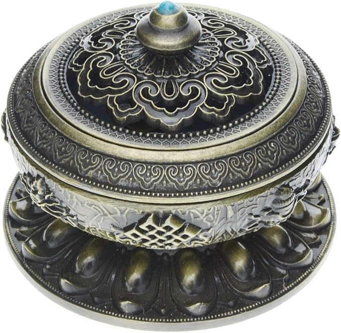 Saim Chinese Classic Style Incense Burner Alloy Metal Buddha Incense Holder Candle Censer - Buddhist Decor, Home Decoration - Small (Bronze)