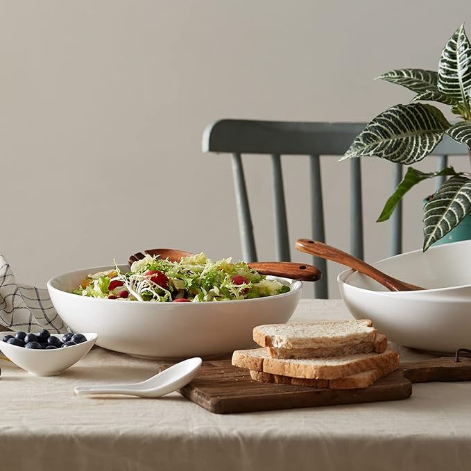 DOWAN 11.5" Large Serving Bowls, 3.2 Qt White Serving Platter, Big Ceramic Centerpiece Bowls, Microwave & Dishwasher Safe, Set of 2