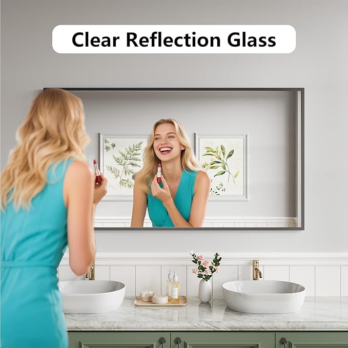 Koonmi Bathroom Mirror 30x55 Black Bathroom Wall-Mounted Mirrors, Modern Vanity Mirror for Bedroom, Living Room, Aluminum Alloy Frame Allow to Hang Horizontally or Vertically