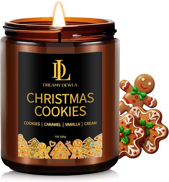 Christmas Cookies Scented Candle, Natural Soy Candles for Home Scented, 7oz Holiday Candle with 50hr Burn Time, Aromatherapy Candles Christmas Holiday Gifts for Women Men