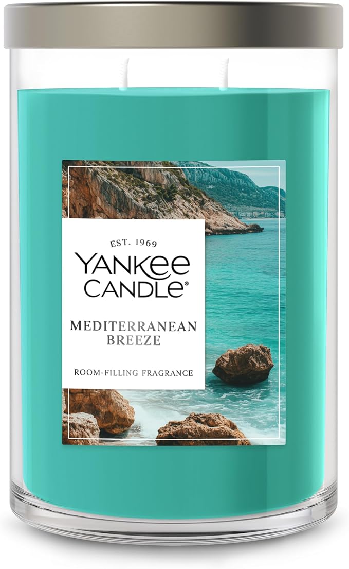 Yankee Candle Large Tumbler Scented Candle with up to 80 Hour Burn Time, Premium Plant Wax Blend for Consistent Burn, 20 oz Tumbler Candle with Room Filling Fragrance, Mediterranean Breeze