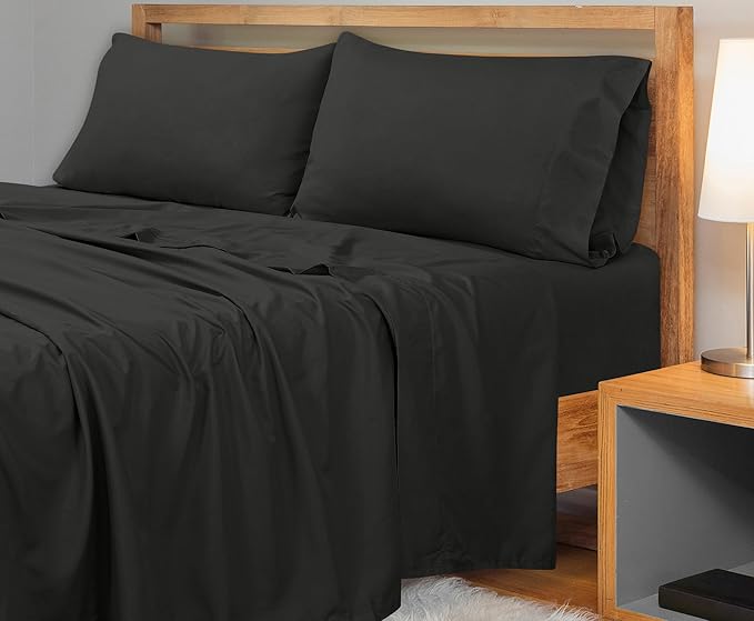 Royale Linens 300 Thread Count 100% Long Staple Combed Cotton Flat Sheet - Super Soft - Top Sheets - Full Flat Sheet Sold Separately - Breathable, Cool & Crisp Percale Sheets Only (Twin XL, Black)