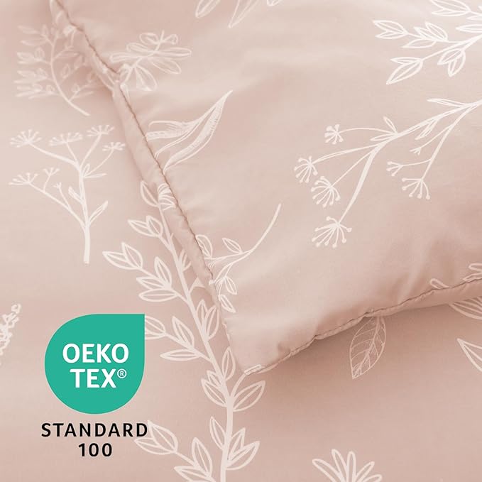 MUXHOMO Cameo Pink Full Comforter Set, Elegant Floral Print Bed in a Bag 7 Pieces, Ultra Soft & Breathable Reversible Botanical Pattern Bedding Set with Comforter, Sheets, Pillowcases, and Shams
