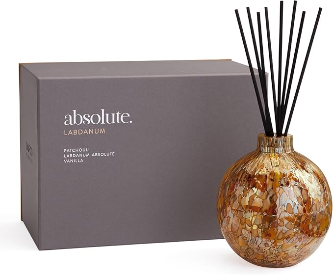 LAFCO New York Absolute Collection Reed Diffuser, Labdanum - 15 oz - Up to 1 Year Fragrance Life - Reusable, Hand Blown Glass Vessel - Nylon Reeds - Made in The USA