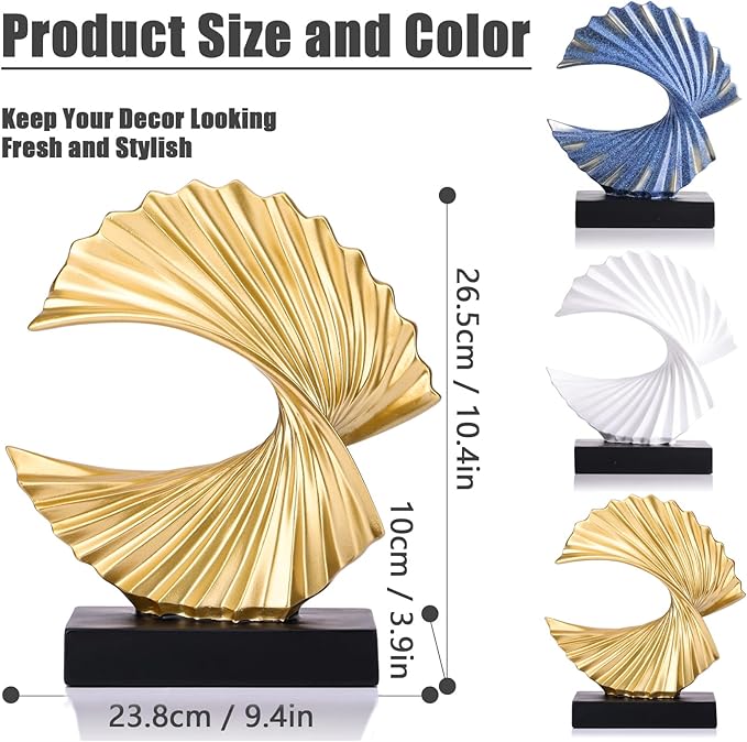 Blue Gold Wave Sculpture, Modern Ocean Wave Home Accents, Resin Art Statue for Shelf, Coffee Table, TV Stand Adornos Modernos