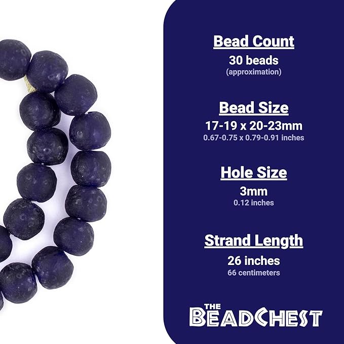 Jumbo Recycled Glass Beads, 21–25mm – African Sea Glass for Wall Hangings, Coffee Table Decor, Shelf Styling, and Home Accents – (Cobalt Blue) – The Bead Chest
