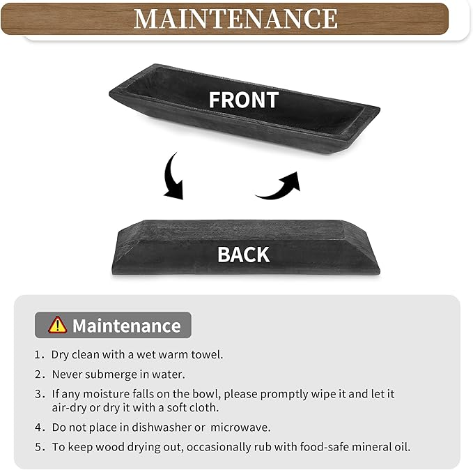 Hanobe Decorative Wood Dough Bowl: Large Long Wooden Bowl for Entry Way Table Home Decor - Coffee Table Decor for Living Room - Dining Table Centerpiece Decor, Black