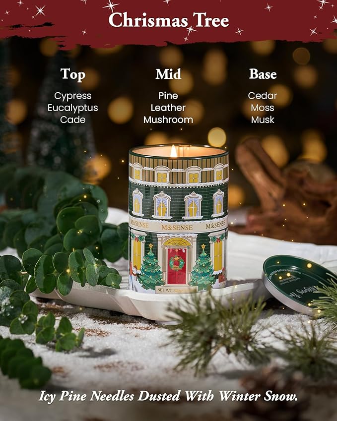 M&SENSE Christmastree Candles, Aromatherapy Candle for Stress Relief Meditation Relaxing, Housewarming Gifts for Women Men, 11.3oz 70 Hour Long Burning