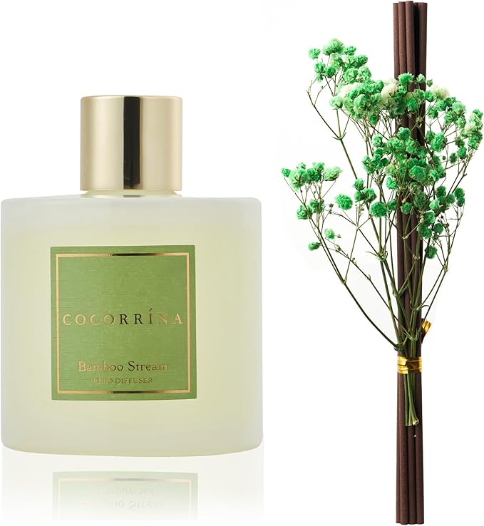 Cocorrína Reed Diffuser - Bamboo Stream Scented Diffuser with 8 Sticks Home Fragrance Reed Diffuser for Bathroom Shelf Decor