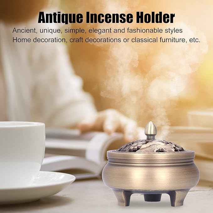Antique Incense Holder,Brass with Lid 3‑Legged Buddha Ornament,Used as Home Decoration,Craft Decorations or Classical Furniture