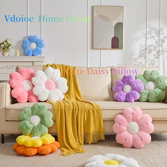 Flower Pillow,Cute Daisy Pillow 15.7In Yellow Flower Shaped Plush Throw Pillow Decorative Cushion for Home Bedroom Sofa Chair Couch Decor