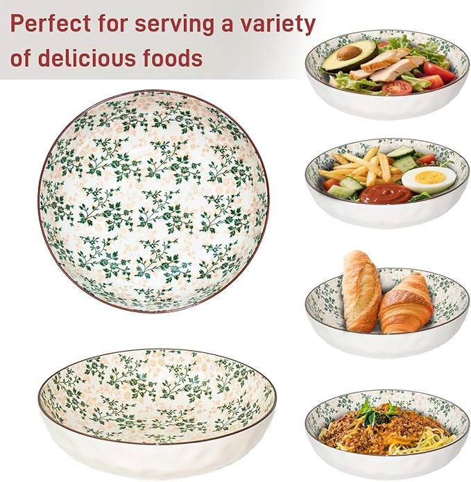 75 Oz Serving Bowls,2 Pack Bohemian Style Large Porcelain Dishes for Entertaining Parties,Big Bowls for Eating Soup, Salad, Pasta, Fruit, Chips, 10.3 Inch Diameter (blue Beige)