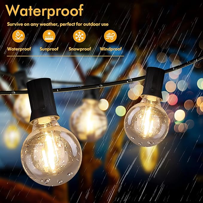 100FT LED Outdoor String Lights Patio Light with 52 Shatterproof G40 Dimmable Globe Bulb, 2-Pack 50FT Waterproof Outside Hanging String Light for Christmas Backyard Porch Balcony Gazebo Party