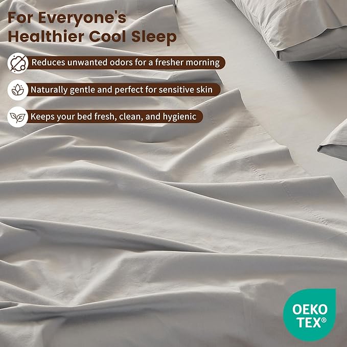 100% Linen Sheet Set Cal King Size Extra Deep Pocket Fits 18-24 Inch Mattress, Breathable & Soft, Smooth 4-Piece Set for Thick Mattresses Hotel Luxury Bedding（Cal King, Grey）