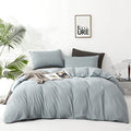 KAREVER Dusty Blue Comforter Set Queen Size 3 Pieces Solid Blue Queen Comforter Bedding Set Women Light Blue Queen Bed Comforter Set All Season Gift