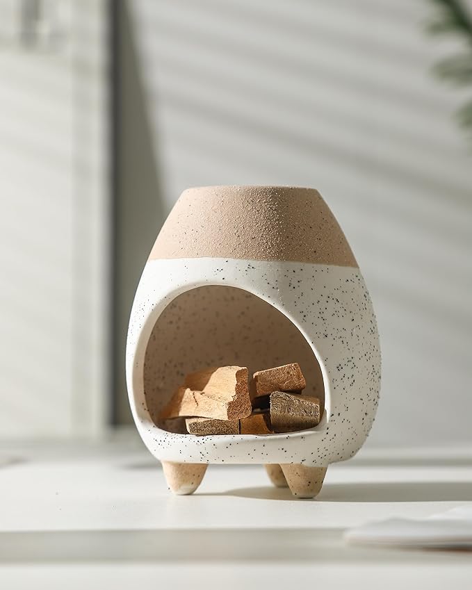 Palo Santo Holder Burner, Handcrafted Ceramic Incense Holder Burner and Ash Catcher for Palo Santo Sticks or sage Bundles, Smudge Bowl, Meditation Home Decor (White Yellow)