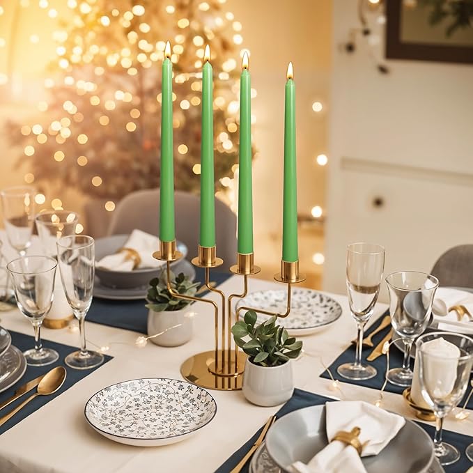 Viyffo Taper Candles 10 Inch – 4 Pack Grass Green, Dripless, Unscented, Smokeless – 8 Hour Burn – Tall Candlesticks for Wedding, Dinner, Holiday, Party, Home Decor
