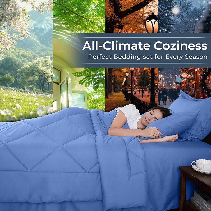 HEVUMYI Royal Blue King Comforter Set - 7-Piece All Season Bed in a Bag King, Ultra Soft Bedding Set with Comforter, Flat Sheet, Fitted Sheet, Pillowcases, Pillow Shams