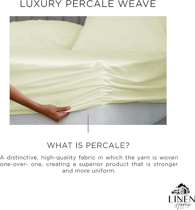 Linen Home 100% Cotton Percale Weave Fitted Sheet, Twin Size, Cream, 1 Deep Pocket Fitted Sheet, Fits Mattress Upto 16" Crisp and Cool Strong Bed Linen, 39"X75"+15"