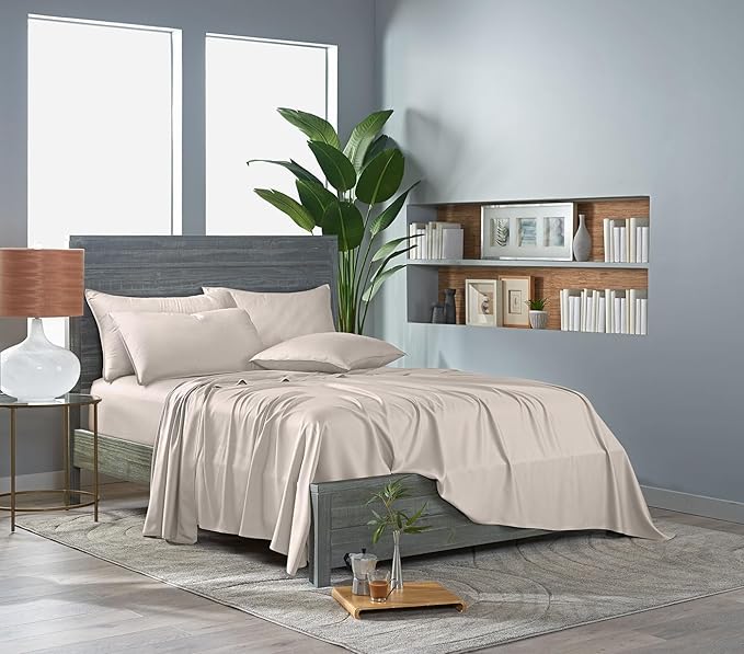 Pure Bamboo Full Sheets, Genuine 100% Organic Viscose Derived from Bamboo Bed Sheet Set, Luxuriously Soft & Cooling, Double Stitching, Lifetime Quality Promise (Full, Creme)