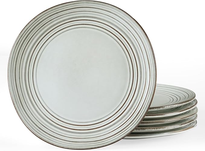 famiware Dinner Plates, 8 Inch Small Plate Set for 6, Dessert Appetizer Speckled Hand-made Ceramic Salad Plates, Microwave & Dishwasher Safe, Scratch Resistant, Twilight Series, Ashy Blue