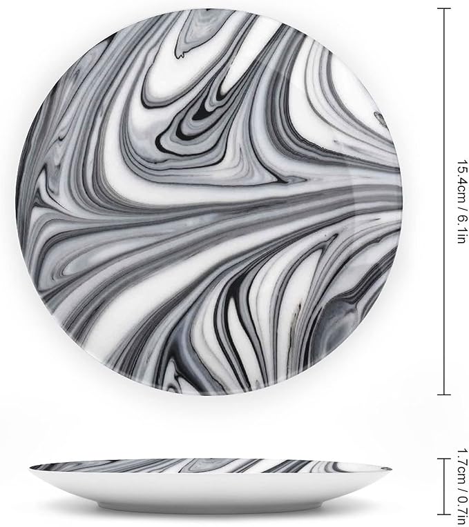 7 Inch Decorative Plate,Marble Dinner Plate, Mix of White and Black Hallucinatory Marbling Print Ornament Display Plate for Dining Table Setting, Wedding Reception Decorations, Christmas Tablescape