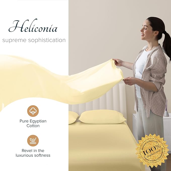 Carressa Linen 100% Egyptian Cotton Queen Sheet Set - Luxury 1500 High Thread Count Egyptian Cotton Sheets Queen Size (4 PC, Beige), Silky Soft, Cooling, 17" Deep Pocket Sateen Weave Hotel Bedding