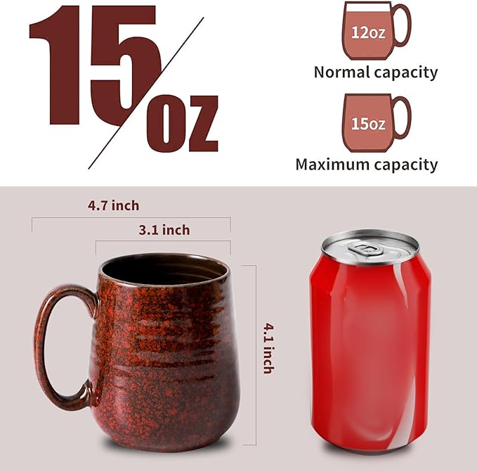 Hasense Red Coffee Mugs Set of 4, 12 oz Coffee Cups Ceramic, Latte Mug with Large Handle for Coffee, Tea, Milk and Chocolate,Easy Hold & Clean, Dishwasher & Microwave Safe