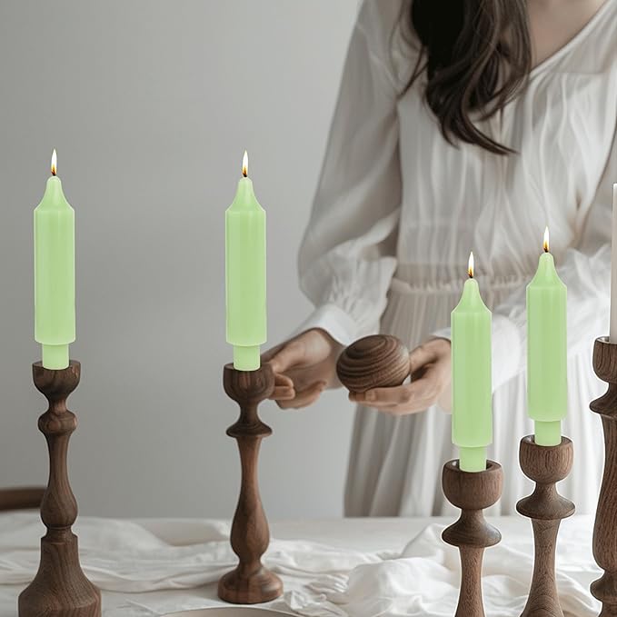 Light Green Short Taper Candle Sticks Dripless Tapered Candles for for Holiday Wedding Party Wax Unscented Dinner 6 inch Set of 4,Light Green