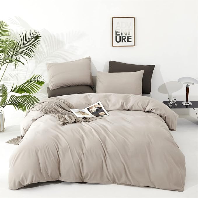 KAREVER Light Khaki Comforter Set Twin Size Oatmeal Color Bedding Set Boys Girls 3 Pieces Champagne Twin Bed Blanket Set All Season Gift
