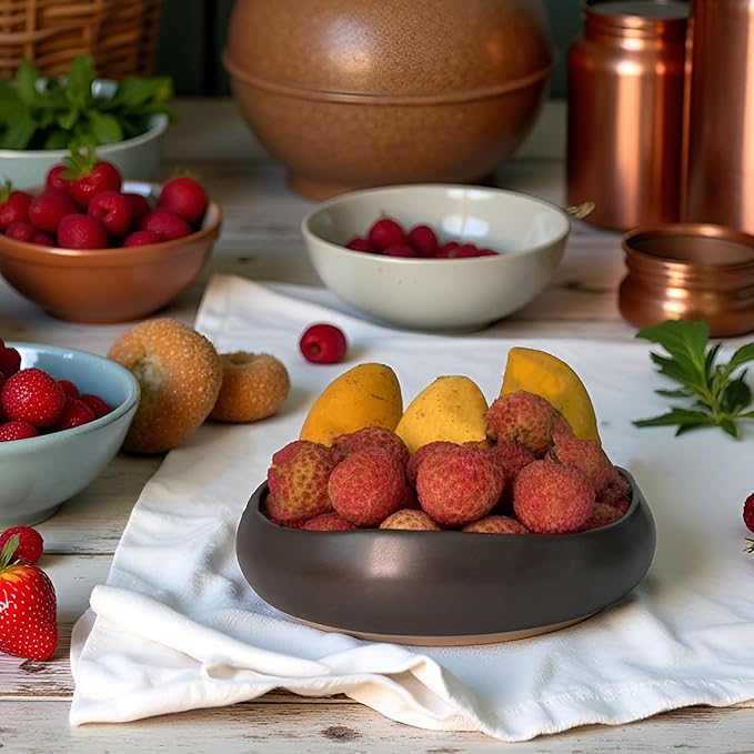 Decorative Bowl Handmade Reactive Glaze Stonewre Fruit Bowl for Kitchen Counter Ceramic Bowl Dining Room Table Centerpiecekey for Entryway Table|Dishwasher & Microwave Safe 8"(Black)