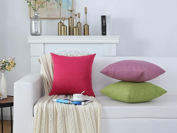 Jeneoo Decorative Burgundy Red Throw Pillow Covers Rustic Farmhouse Square Linen Soft Comfy Solid Cushion Couch Cases for Sofa Living Room (Set of 1, 24 x 24 Inches)