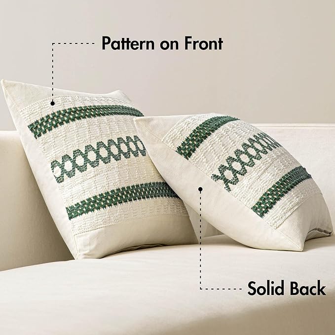MIULEE Set of 2 Dark Green Boho Christmas Decorative Lumbar Pillow Covers 12x20 Inch Farmhouse Rustic Couch Throw Pillows Modern Cotton Cushion Cover Retro Macrame Woven Home Decor for Bed Sofa Chair