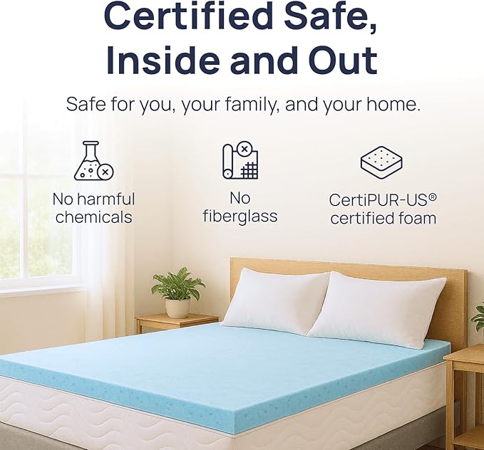 Sure2Sleep Gel Swirl Memory Foam Mattress Topper - 3 Inch, Pressure Relieving, Cooling Comfort - Made in The USA & CertiPUR-US Certified - Softens Firm Beds and Extends Mattress Life - Cal King Size