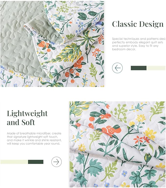 Homcosan Floral Quilt Set King Size - Soft Bohemian Bedspread Coverlet, 3 Pieces Microfiber Lightweight Quilt Bedding Set with 2 Pillow Shams for All Season Use