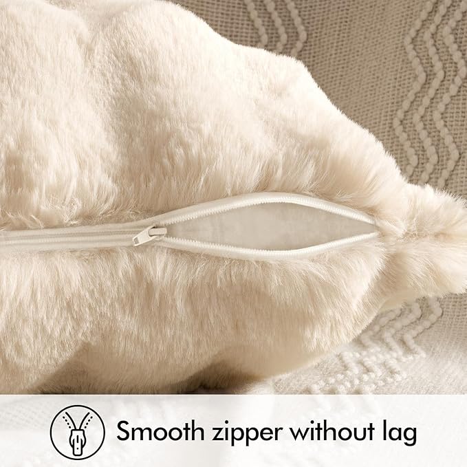 MIULEE Pack of 2 Decorative Pillow Covers Thick Soft Plush Faux Fur Throw Pillows Luxury Home Decor for Couch Bedroom Living Room Sofa,18x18 Inch Beige