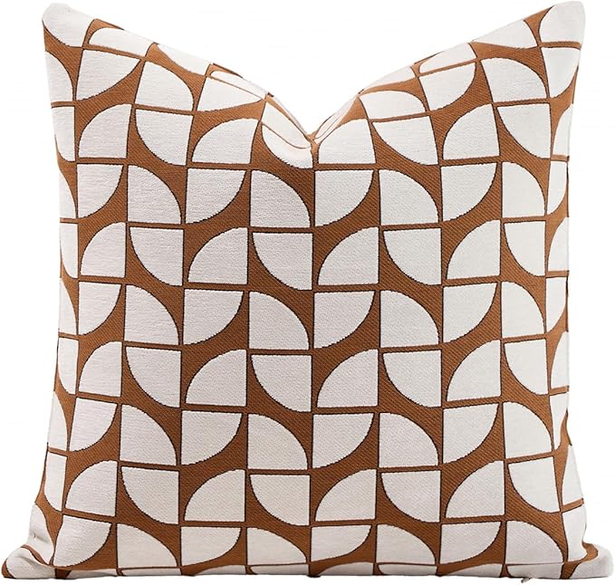 Premium Throw Pillow Covers 18x18 Inches - Tawny Birch Geoleaf Chenille Jacquard Embroidery Decorative Couch Pillow Covers for Living Room Bedroom Sofa Home Décor