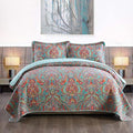 Travan 3-Piece Bedspread Quilt Set Oversized Quilted Bedding Reversible Cotton Coverlet Set with Shams, Gorgeous Floral Pattern, King Size