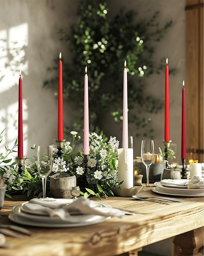12 inch Red Gradient Taper Candles Unscented Smokeless Long Tall Tapered Candle for Candlesticks Sticks Wedding Advent Home Decor Dinner Christmas，Set of 12