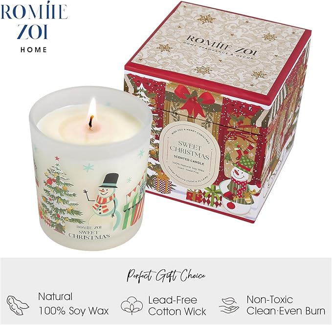 ROMIIE ZOI Christmas Scented Jar Candle - 6oz Soy Wax Candle - Sweet Christmas Infused with Sweet Pine Aroma - with Beautiful Keepsake Box Special for Christmas/Holiday Gifts